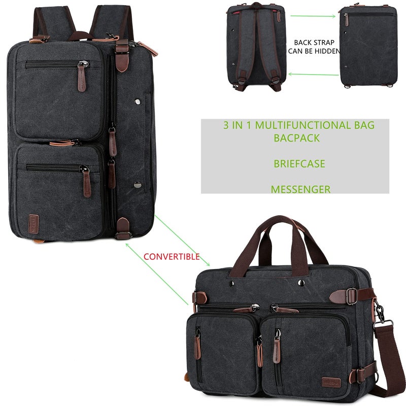 Baosha Convertible Briefcase Backpack 17 Inch Laptop Bag Case Business Briefcase HB-22 (Black-Grey Mixed) - Image 2